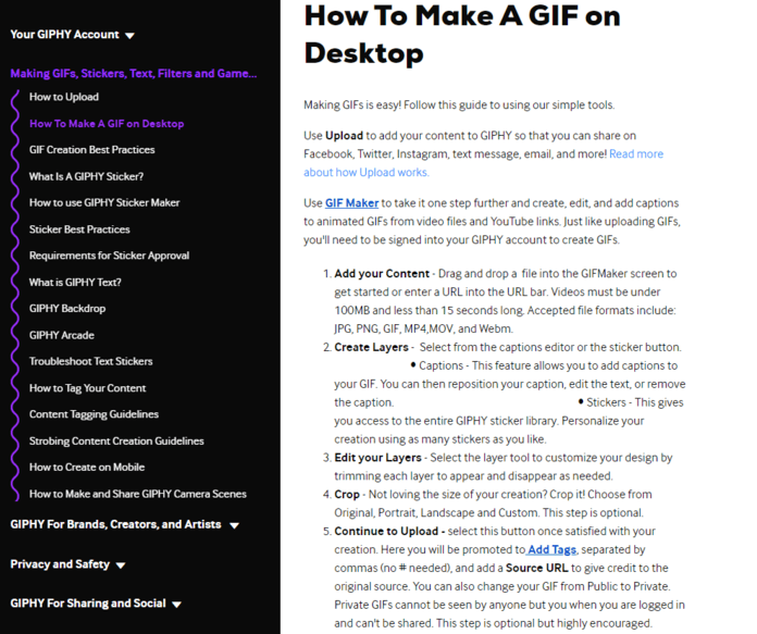 Guide de Giphy sur la création d'un gif longform