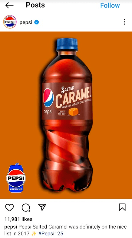 Postagem de produto da Pepsi no Instagram