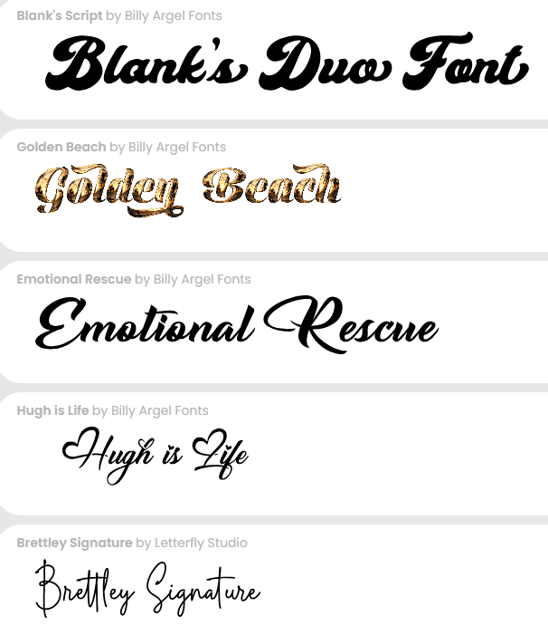 Cursive web font examples