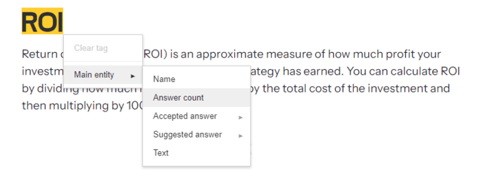 Highlight text and select element in Google Structured Data Markup Helper