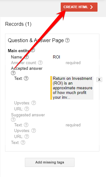 Create HTML in Google Structured Data Markup Helper