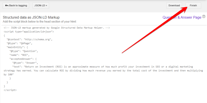 Finish markup in Google Structured Data Markup Helper