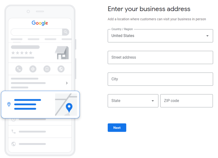 Add business location for Google Business Profile creation