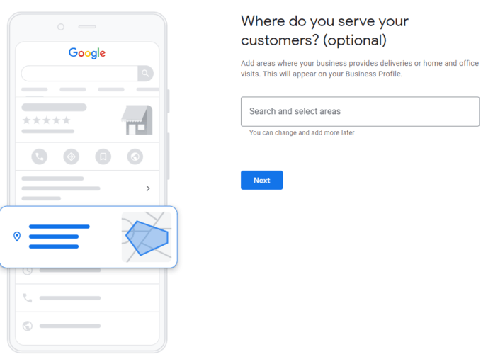 Add business service area for Google Business Profile creation