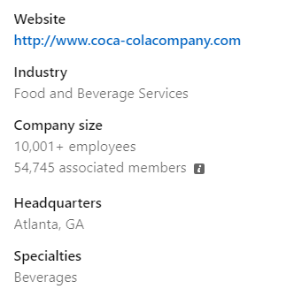 LinkedIn Coca Cola profile details