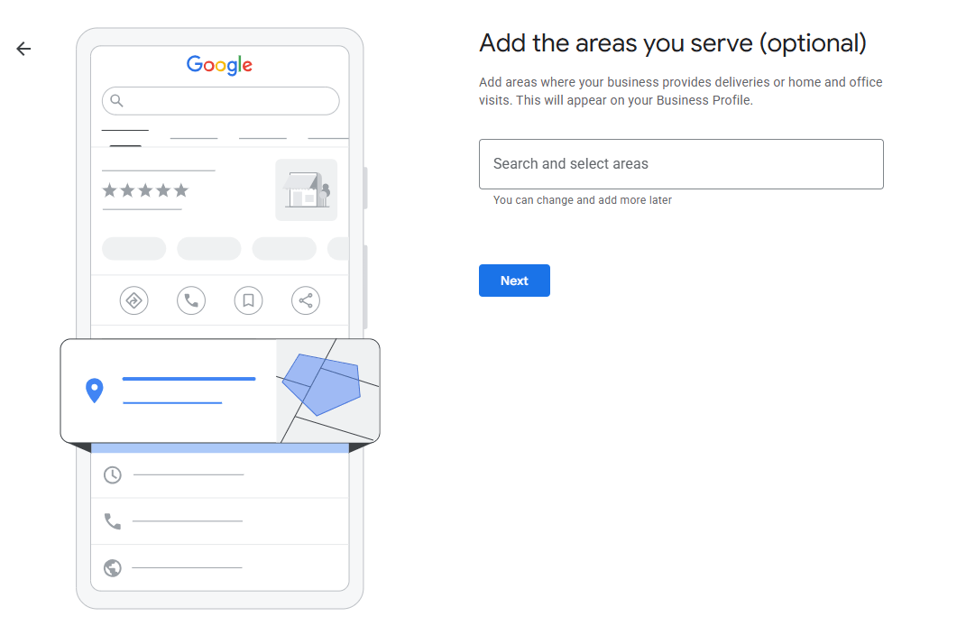 Add business service area for Google Business Profile creation