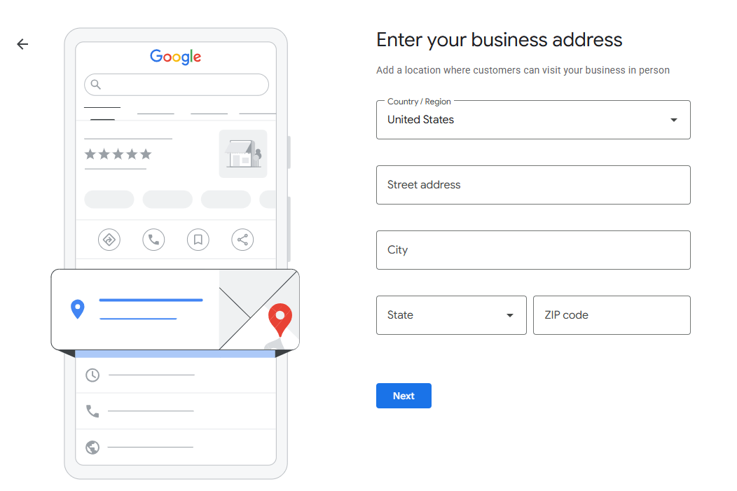 Add business location for Google Business Profile creation