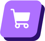 Icono de carrito de la compra sobre fondo morado.