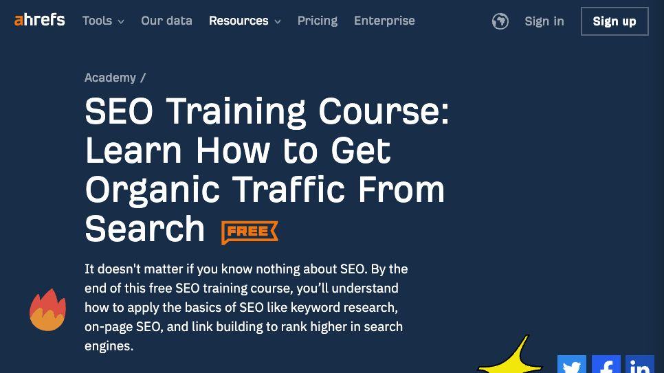 Ahrefs page for "SEO Training Course: Learn How to Get Organic Traffic From Search"