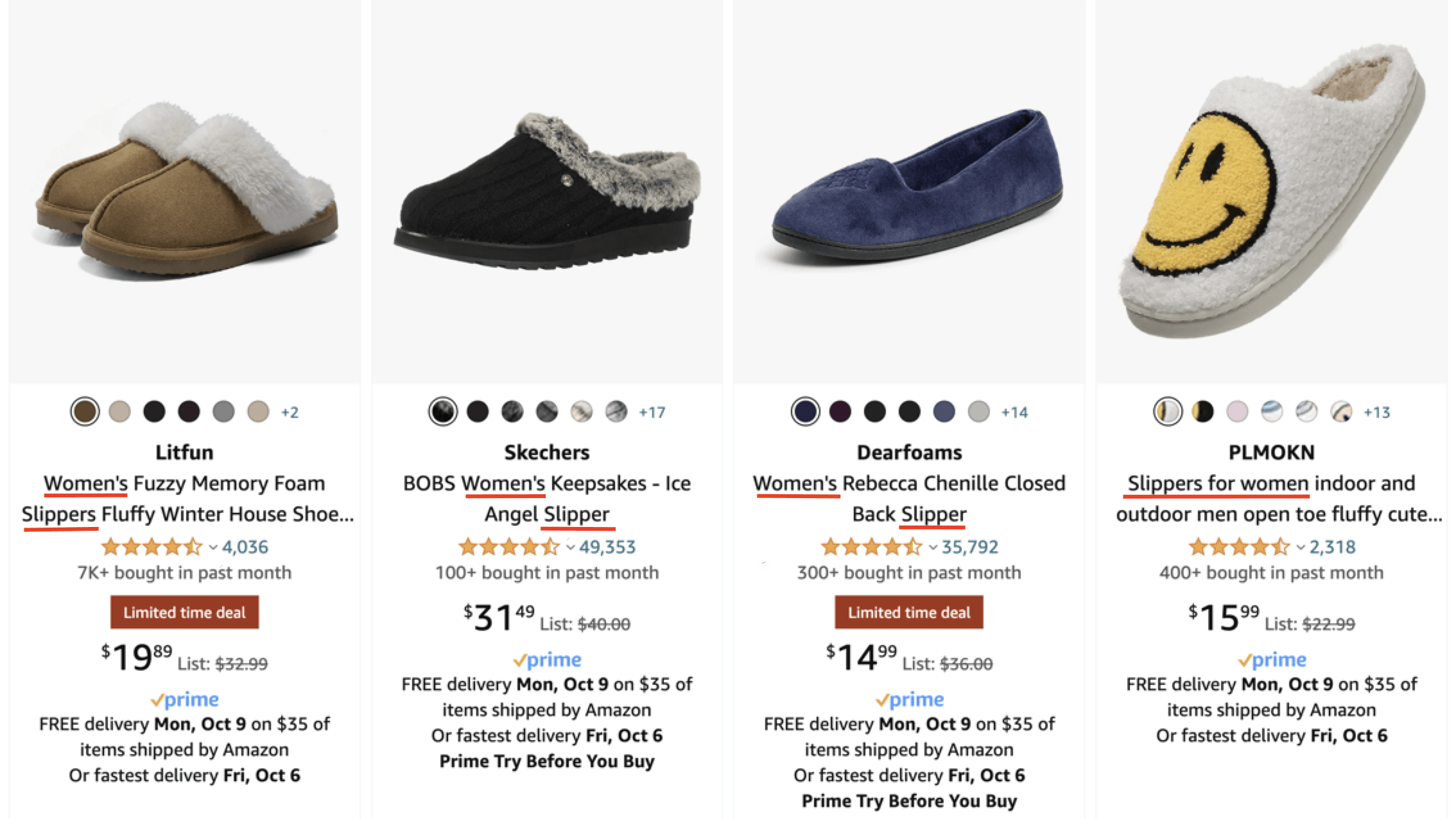 Four product results, all of which include a variation of "women's" and "slippers" in the product title