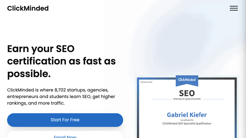 ClickMinded SEO certification course page