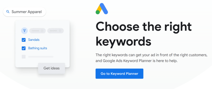 Google Keyword Planner homepage