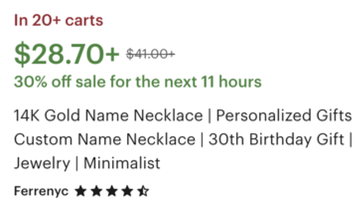 Product tags displayed below the pricing information in a listing