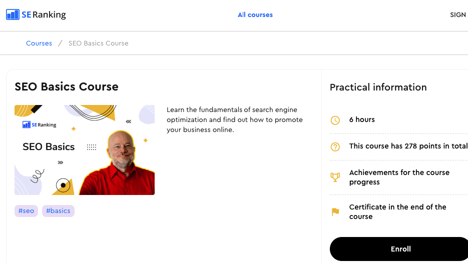 SERanking "SEO Basics Course" page