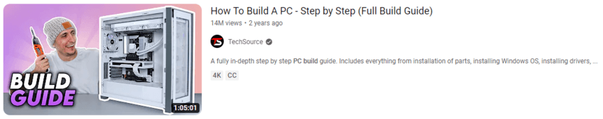 YouTube search result for a video about how to build a PC