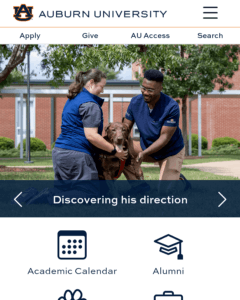 Auburn University homepage on mobile