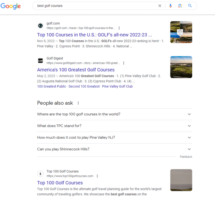 Beste Golfplätze Google-Suchergebnisse