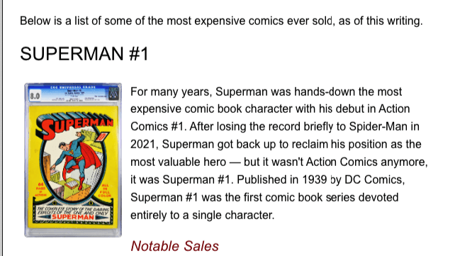 Most expensive comic book article