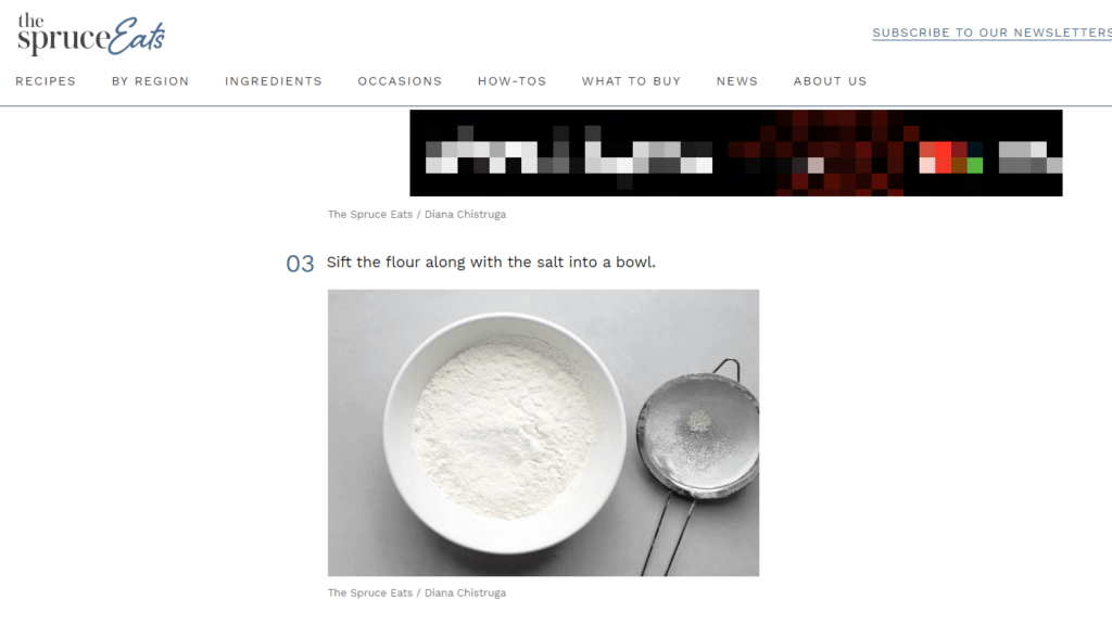 The image example for the alt text “sifted flour and salt in a white bowl.”