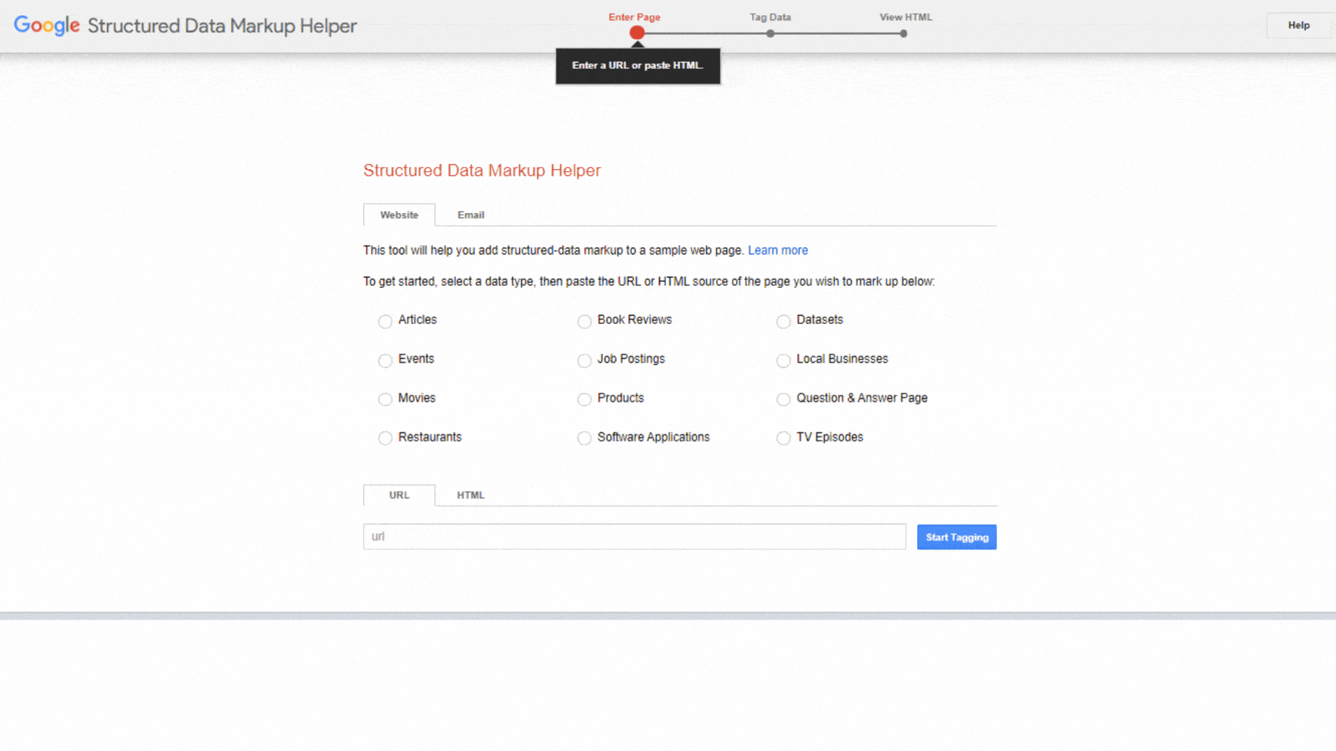 first steps for creating product markup in the Structured Data Markup Helper tool