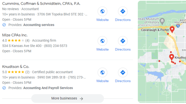 list of CPAs in Google's local 3-pack