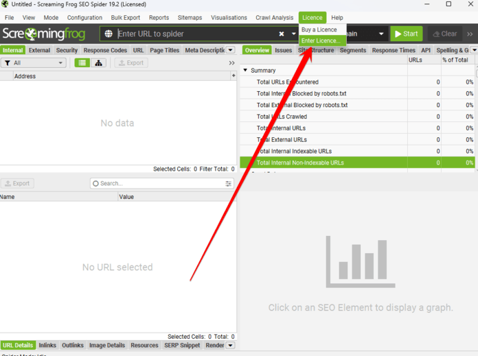 Entering Screaming Frog license