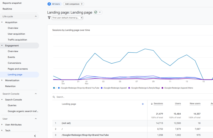 GA4: Top organische Landing Pages