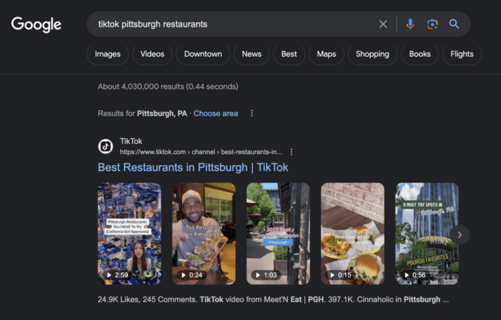 google tiktok search results