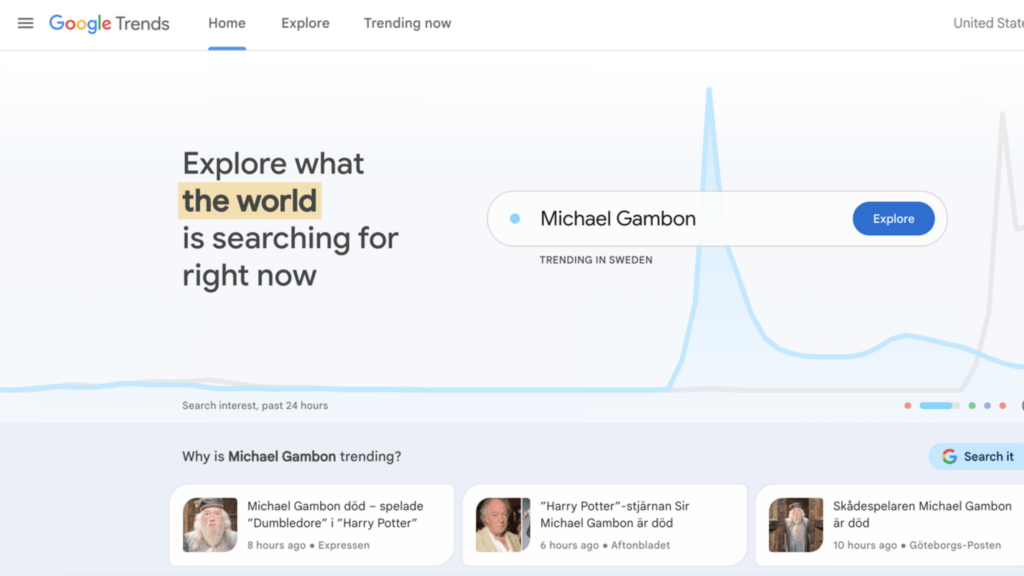 google trends page shows trending topic