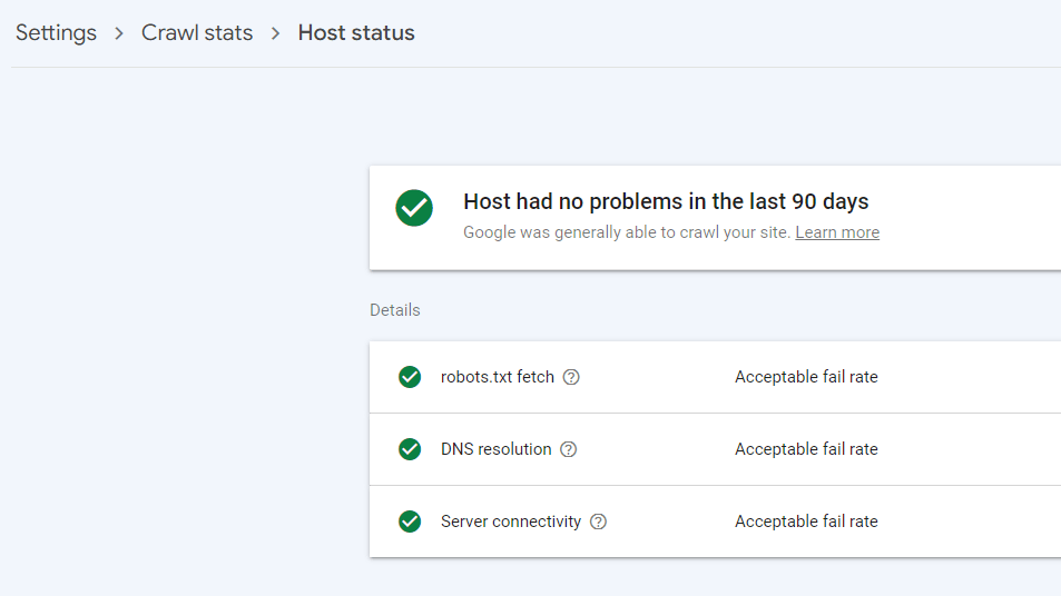 Host status report that returned no problems