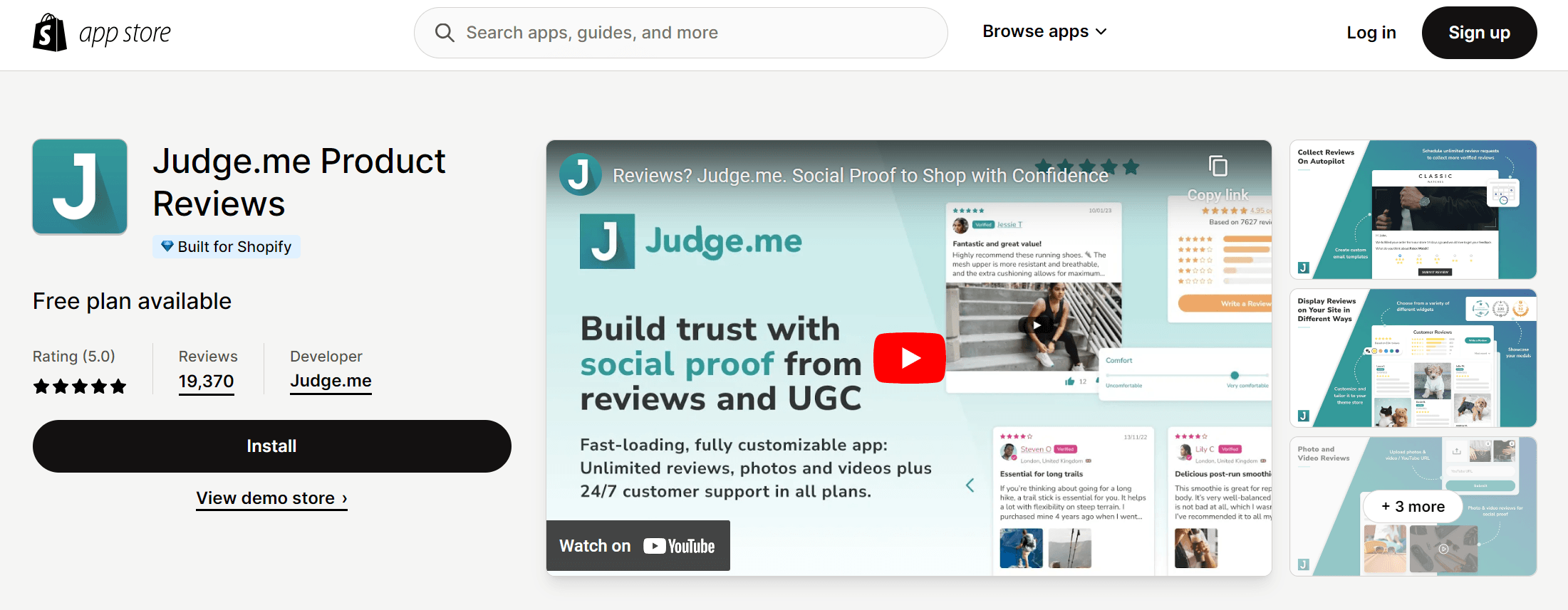 Judge.me Shopify app page