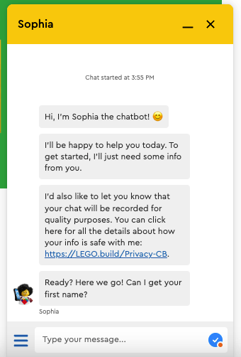 LEGO website's chatbot