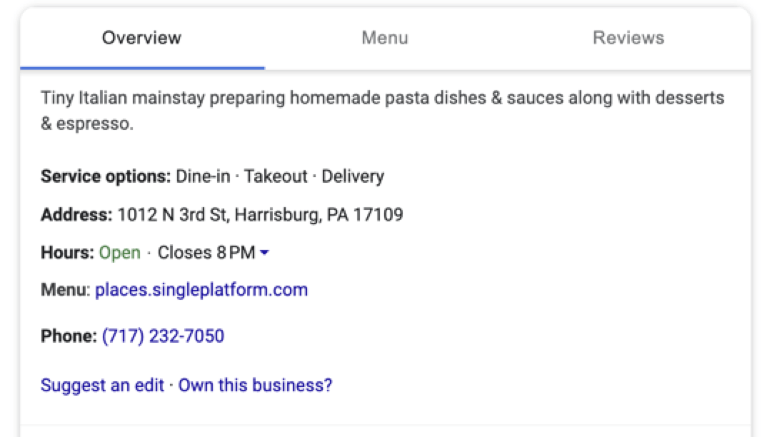 Google Business Profile example