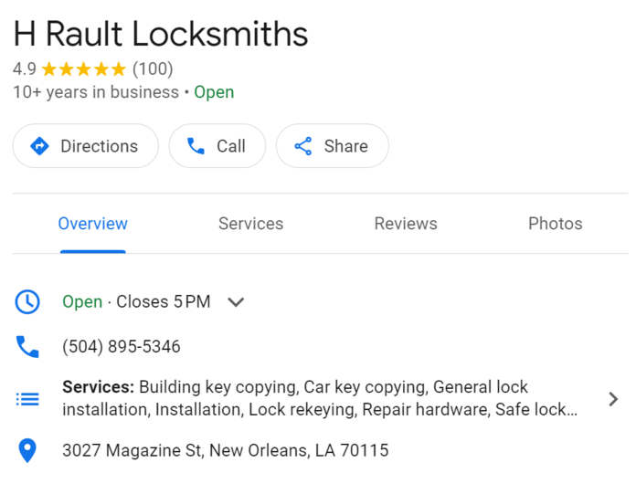 Locksmith Google Business Profile listing