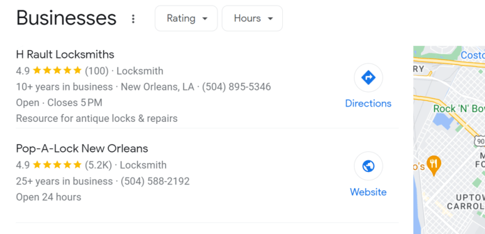 Locksmith search results