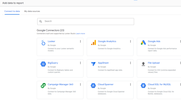 looker studio google connectors page