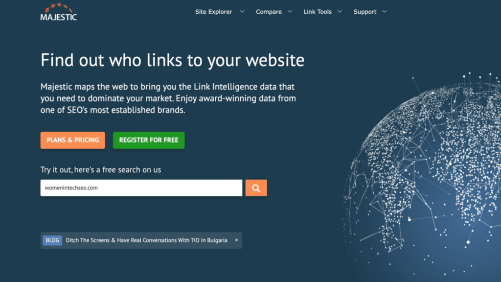 majestic SEO homepage