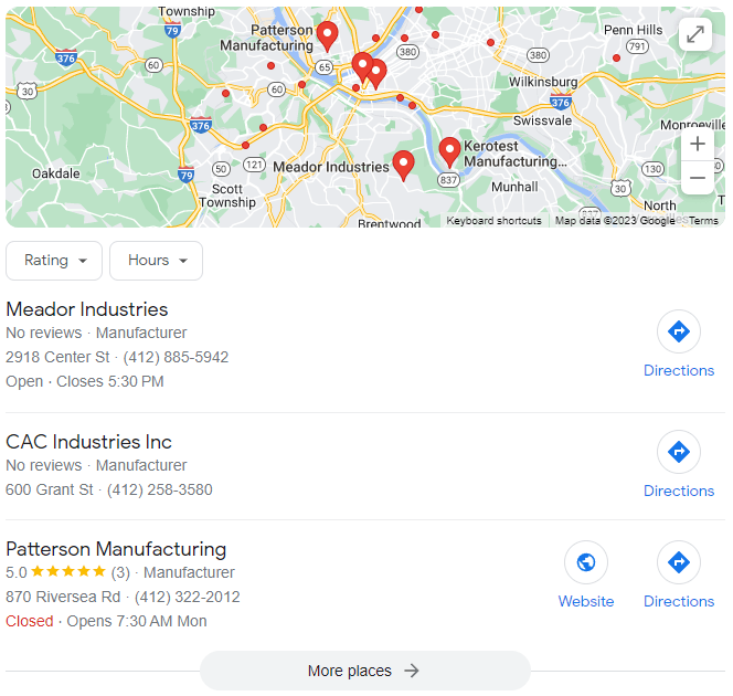 3-pack of local manufacturing businesses listed below a map