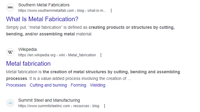 Resultados da pesquisa de fabricação de metais