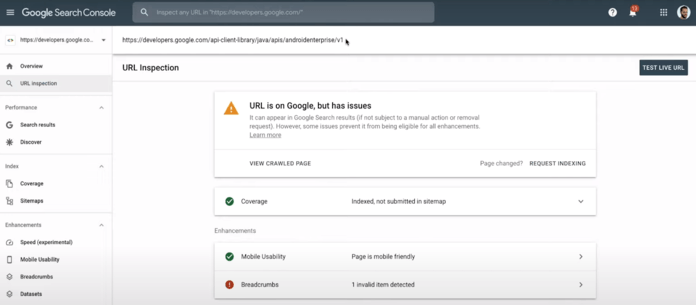 noindex testing in Google Search Console