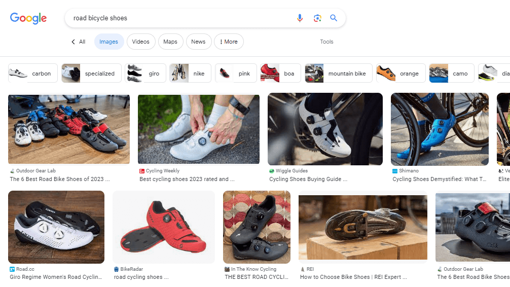 images of bicycle shoes in the search results