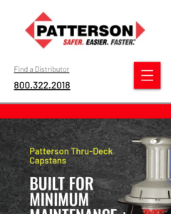 Patterson homepage on mobile includes condensed content to fit the smaller screen and a hamburger menu