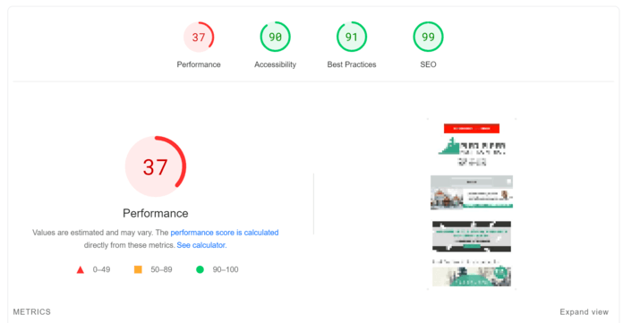 Pest control page speed report