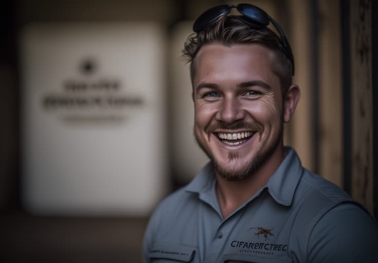 Smiling pest control technician in uniform.