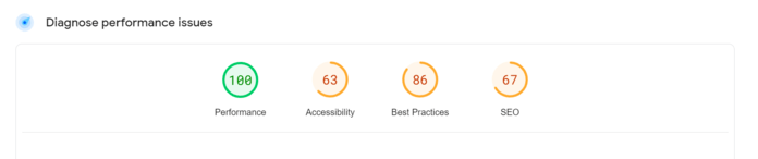 Page speed report for recreation site