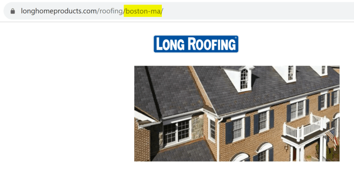 Roofing location page example