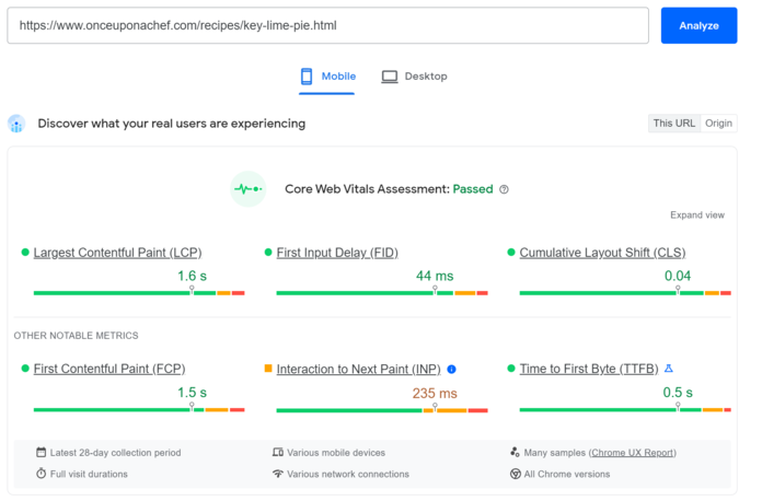 Noções básicas de SEO: Exemplo de velocidade da página