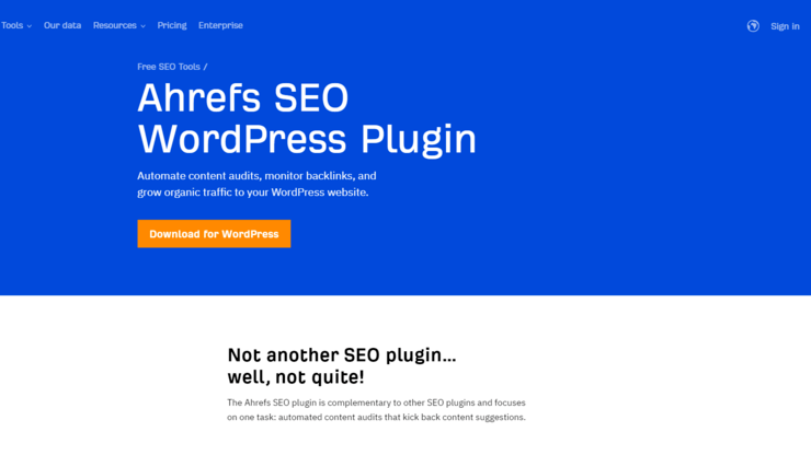 Ahrefs SEO WordPress plugin page