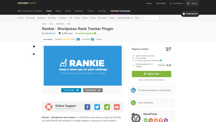 Rankie - WordPress rank tracker plugin page