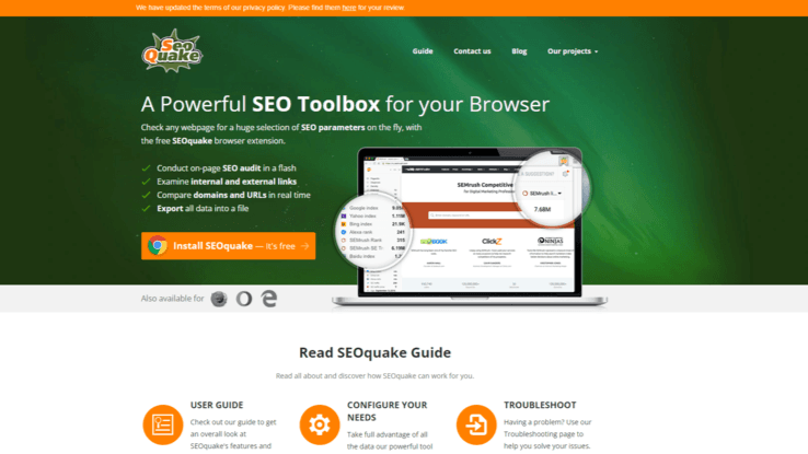 SEOQuake extension page